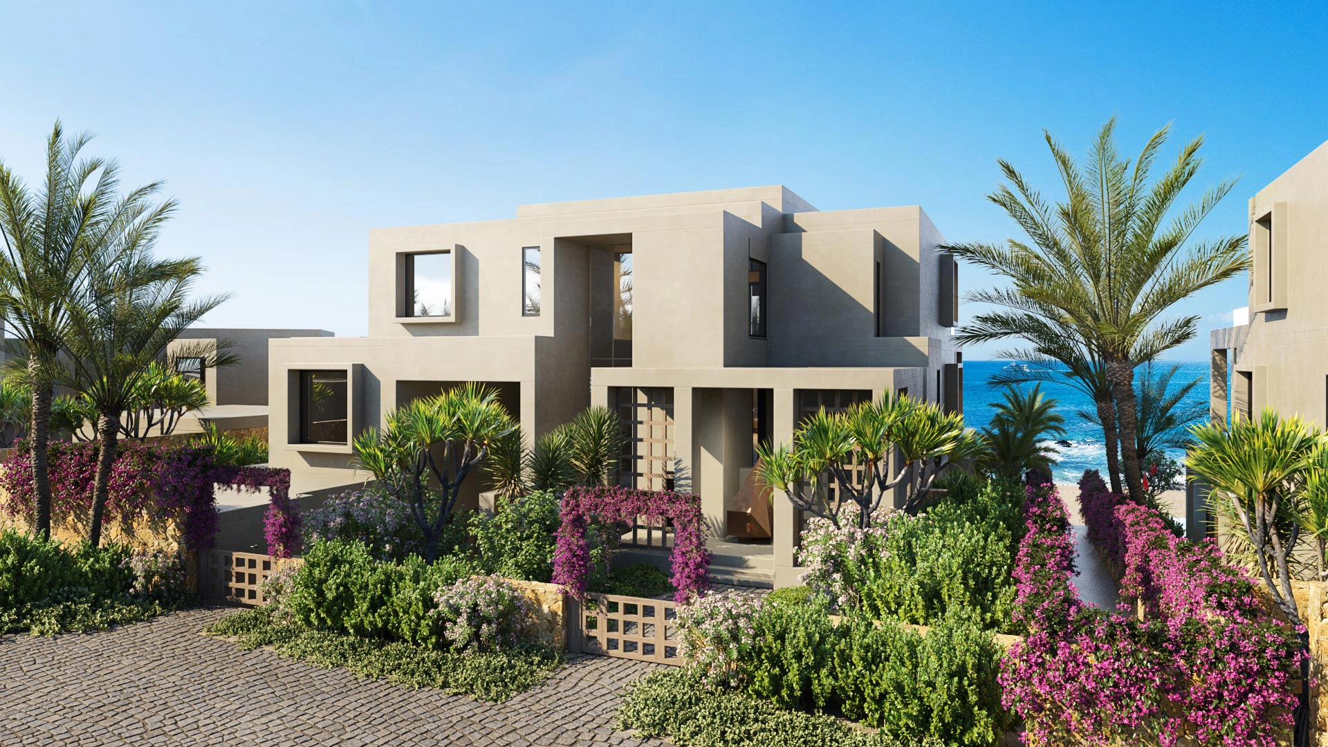 Jeff Brink exterior rendering of a coastal residence at Cove Club in Cabo, Mexico
